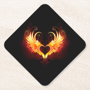Angel Fire Heart with Wings Paper Coaster