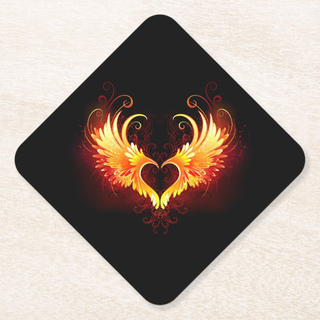Angel Fire Heart with Wings Paper Coaster (Front)