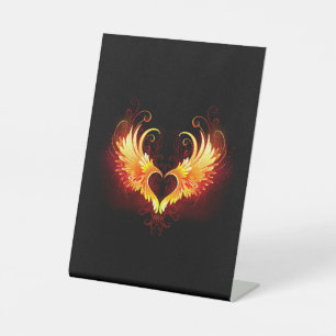 Angel Fire Heart with Wings Pedestal Sign