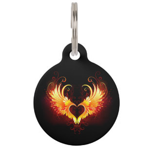Angel Fire Heart with Wings Pet Tag