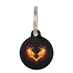 Angel Fire Heart with Wings Pet Tag