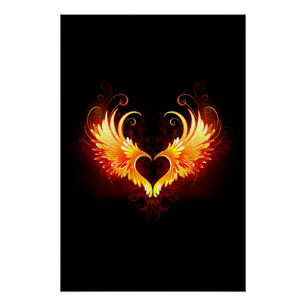 Angel Fire Heart with Wings Poster