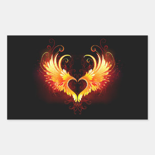 Angel Fire Heart with Wings Rectangular Sticker