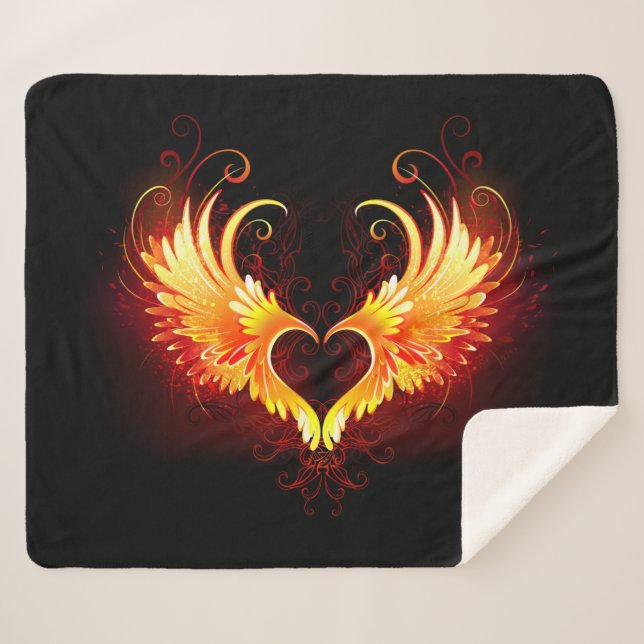 Angel Fire Heart with Wings Sherpa Blanket (Front (Horizontal))
