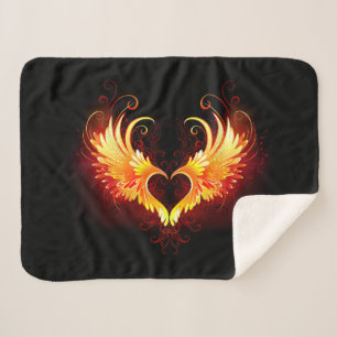 Angel Fire Heart with Wings Sherpa Blanket