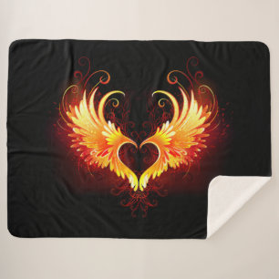 Angel Fire Heart with Wings Sherpa Blanket