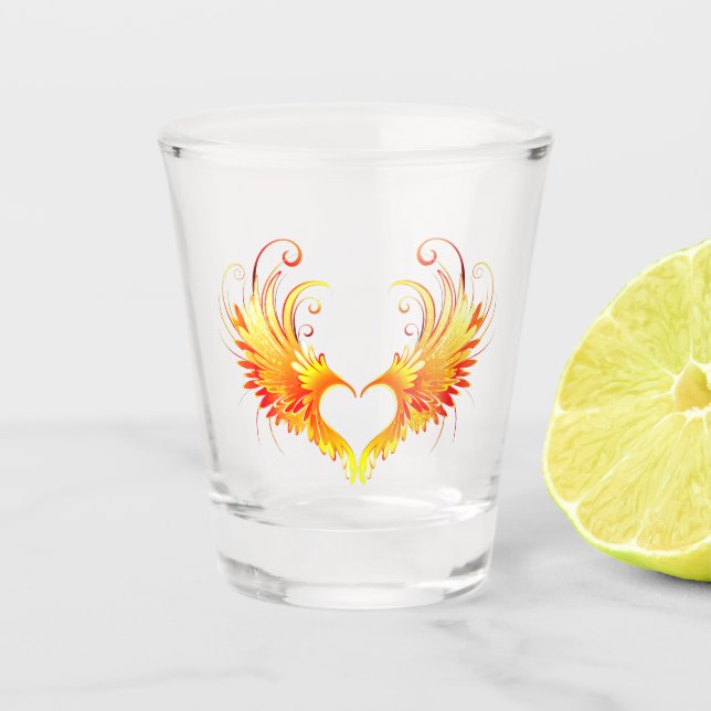 Angel Fire Heart with Wings Shot Glass (Front)