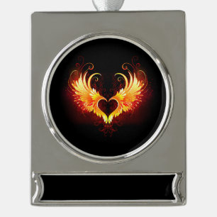 Angel Fire Heart with Wings Silver Plated Banner Ornament