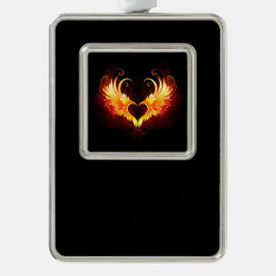 Angel Fire Heart with Wings Silver Plated Framed Ornament