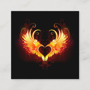 Angel Fire Heart with Wings Square Business Card