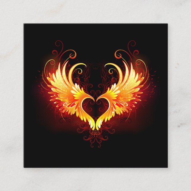 Angel Fire Heart with Wings Square Business Card (Front)