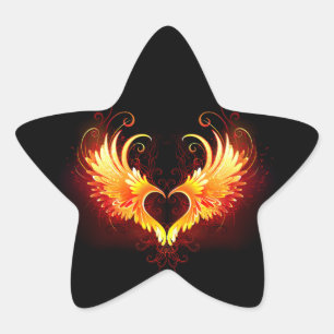 Angel Fire Heart with Wings Star Sticker