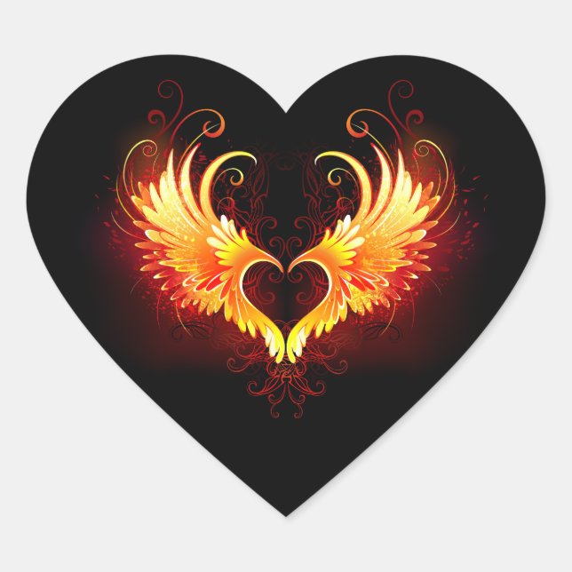 Angel Fire Heart with Wings Sticker (Front)