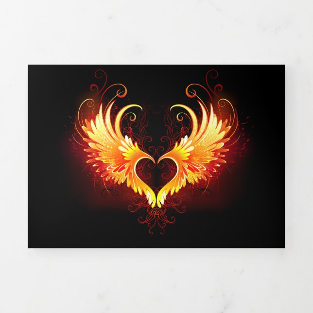 Angel Fire Heart with Wings Tri-Fold Card (Cover)