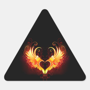 Angel Fire Heart with Wings Triangle Sticker
