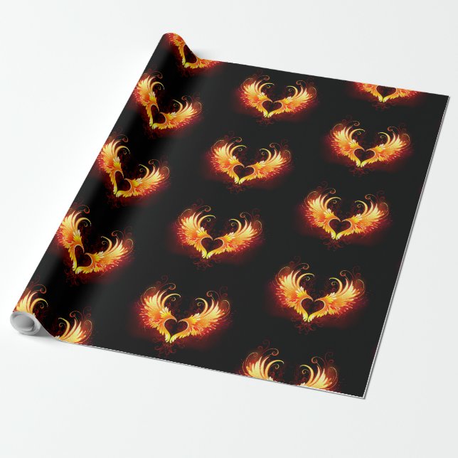 Angel Fire Heart with Wings Wrapping Paper (Unrolled)