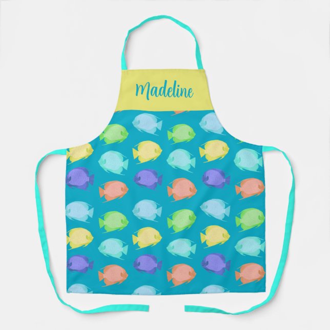 Angel Fish Design in Teal Yellow Coral Apron (Front)