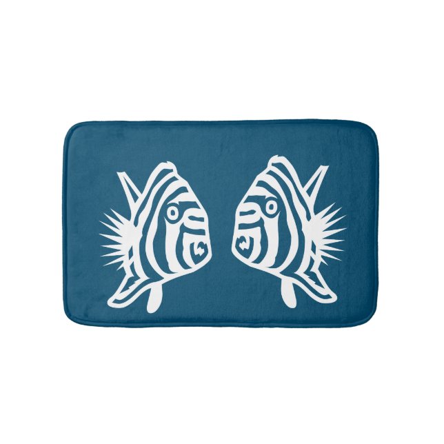 Angel fish  Sea Blue & white coastal deco Bath Mat (Front)