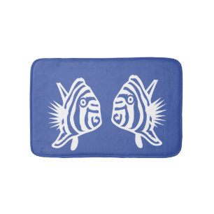 Angel fish Soft Blue & white coastal deco Bath Mat