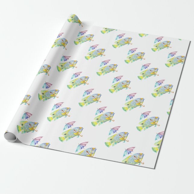Angel Fish With Umbrella Wrapping Paper (Unrolled)