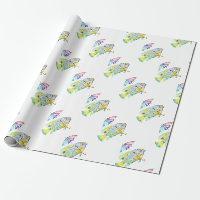 Angel Fish With Umbrella Wrapping Paper (Unrolled)