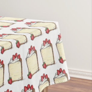Angel Food Cake Slice Strawberries Dessert Foodie Tablecloth