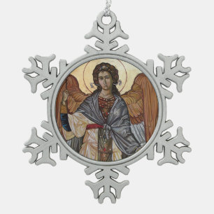 Angel Gabriel Snowflake Pewter Christmas Ornament
