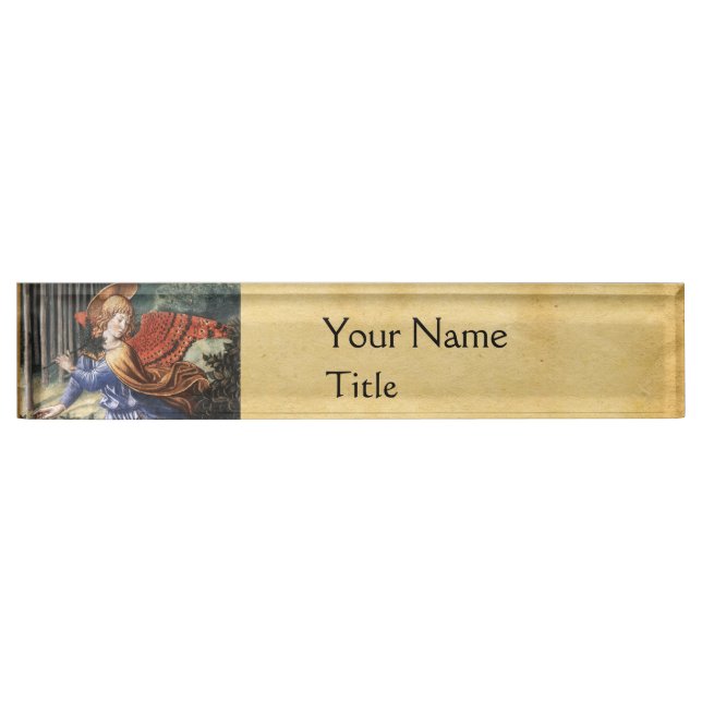 Angel Gathering Flowers in a Heavenly Landscape Nameplate (Front)