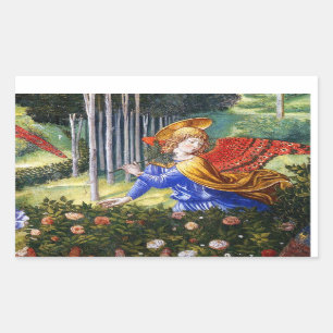 Angel Gathering Flowers in a Heavenly Landscape Rectangular Sticker