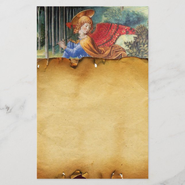 Angel Gathering Flowers in a Heavenly Landscape Stationery (Front)