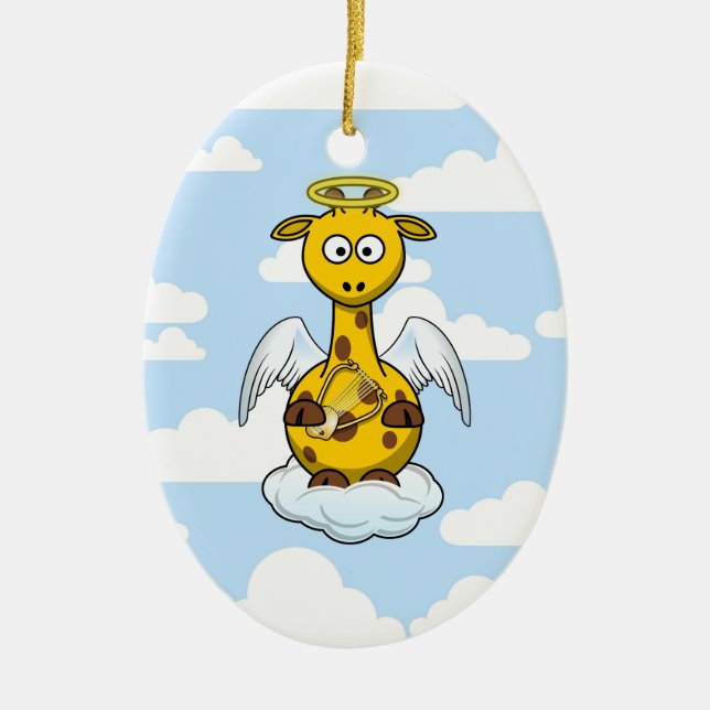 Angel Giraffe in Clouds Ceramic Tree Decoration (Front)
