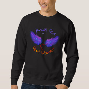 Angel Girl Devil Woman blue fiery wings strong cha Sweatshirt