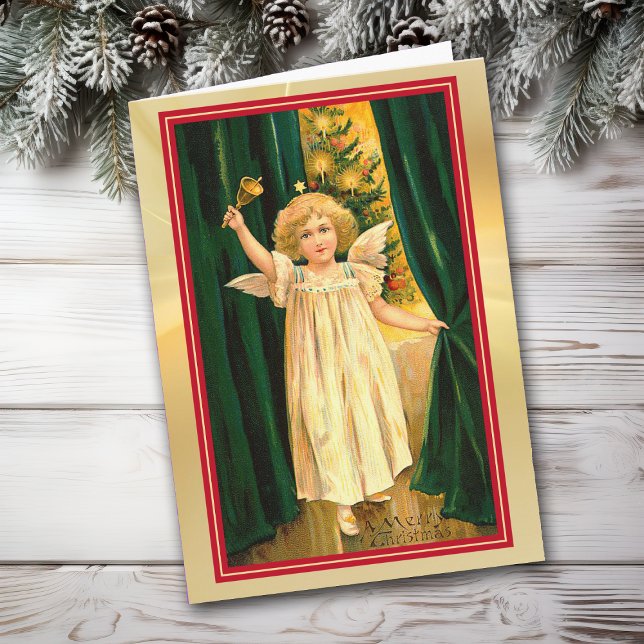 Angel Girl Ringing Bell Vintage Christmas Card (Creator Uploaded)