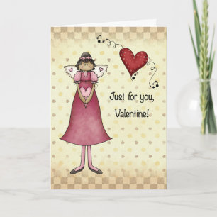Angel Girl with Heart Country Folk Valentine Card