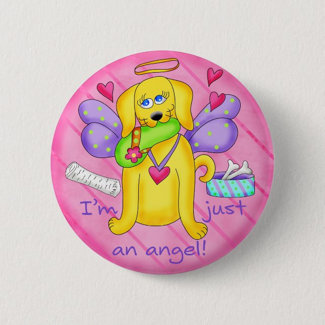 Angel Golden Yellow Dog with Shoe 6 Cm Round Badge (Front)
