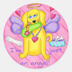 Angel Golden Yellow Dog with Shoe Classic Round Sticker