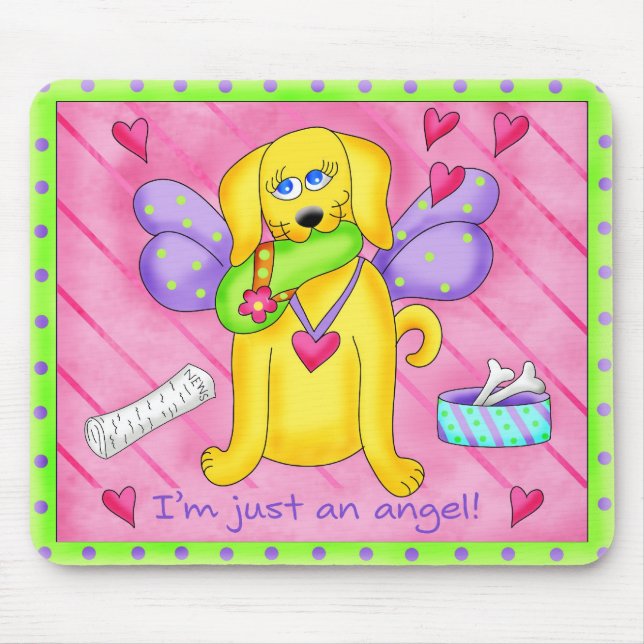 Angel Golden Yellow Dog with Shoe Mouse Mat (Front)
