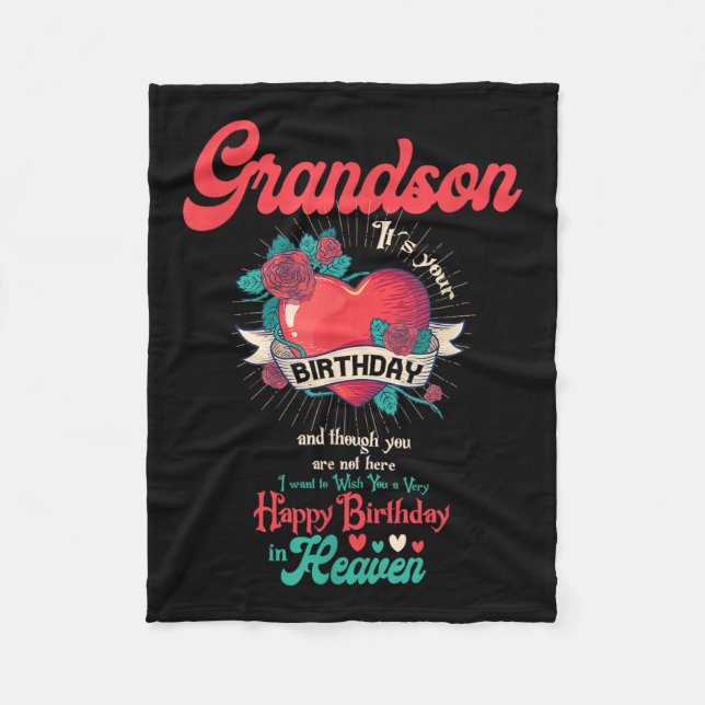 Angel Grandson Happy Birthday In Heaven Memorial D Fleece Blanket (Front)