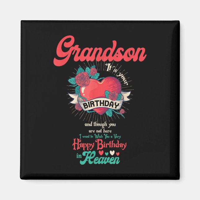 Angel Grandson Happy Birthday In Heaven Memorial D Magnet (Front)