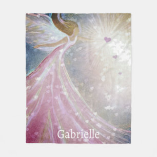 Angel Guardian Heart Wings Watercolor Custom Name Fleece Blanket
