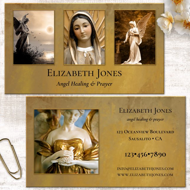 Angel Healing Prayer Grief Counsellor Photo Business Card (Prayer card or angel healer business card featuring images of Mother Mary and angels or your photos)