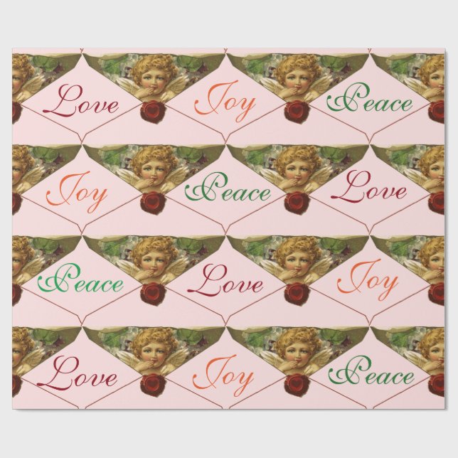 ANGEL HEART RED WAX SEAL Love Peace Joy Wrapping Paper (Flat)