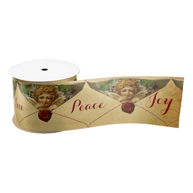 ANGEL HEART RED WAX SEAL PARCHMENT  Love Peace Joy Satin Ribbon (Spool)