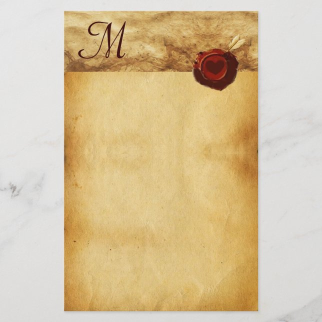 ANGEL HEART RED WAX SEAL PARCHMENT Monogram Stationery (Front)