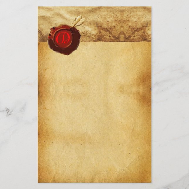 ANGEL HEART RED WAX SEAL PARCHMENT MONOGRAM STATIONERY (Front)
