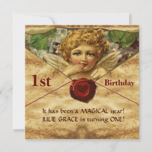 ANGEL HEART WAX SEAL PARCHMENT First Birthday Invitation