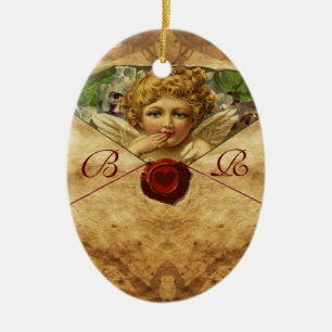 ANGEL HEART WAX SEAL PARCHMENT Monogram Ceramic Tree Decoration