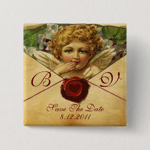 ANGEL HEART WAX SEAL PARCHMENT Save the Date 15 Cm Square Badge
