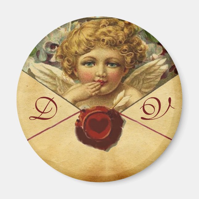 ANGEL HEART WAX SEAL PARCHMENT Valentine Monogram Magnet (Front)