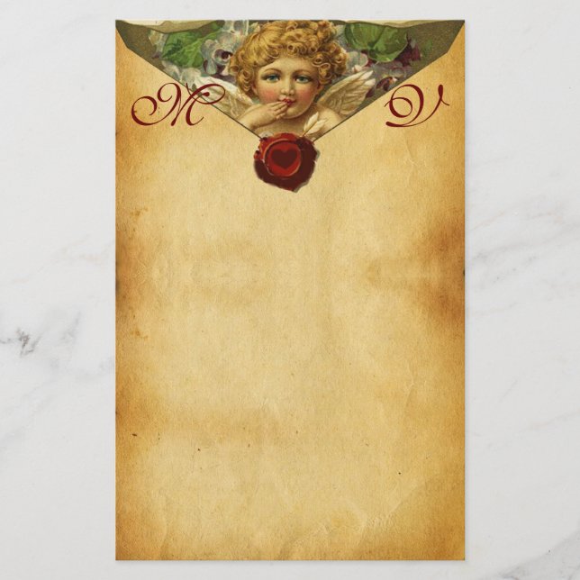 ANGEL HEART WAX SEAL PARCHMENT Valentine Monogram Stationery (Front)